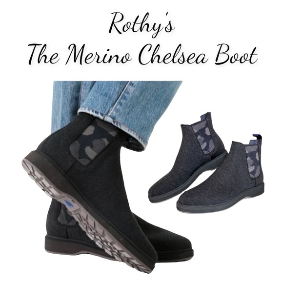 NWOT Rothy's The Merino Chelsea Boot, Granite Black With Camouflage Size 8 (Men) - Picture 1 of 14